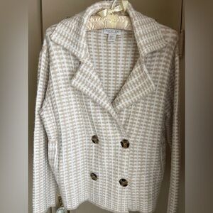 Rachel Zoe Beige Checkered crop sweater jacket